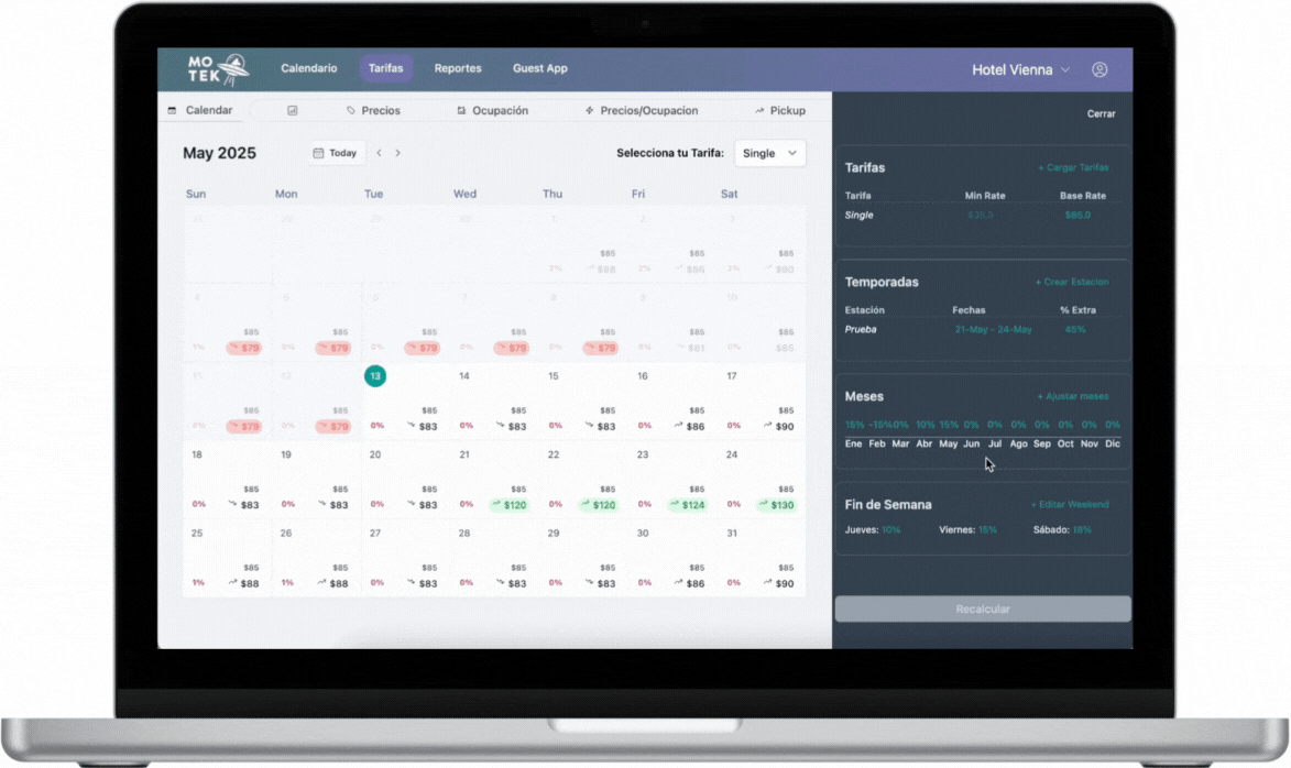 Demostración de sistema de precios inteligentes de Motek con interfaz visual